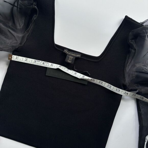 NWT House of Harlow 1960 Black Knit Stretch Sheer Puff Sleeve Top XS - Picture 5 of 8